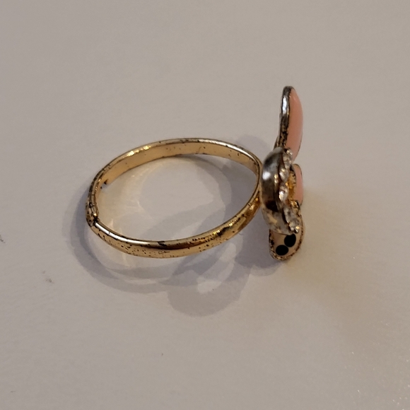 5for$25🥰 VINTAGE BUTTERFLY cz Crystal Pink Lady Bug on Gold ring adjustablesize - Picture 3 of 6